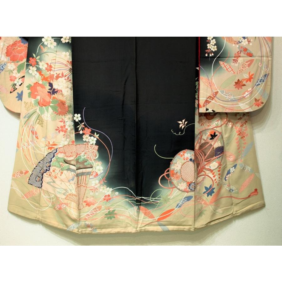 アンティーク着物 振袖 薬玉 桧 鼓 レトロ 大正ロマン 黒振袖 : 壱の蔵