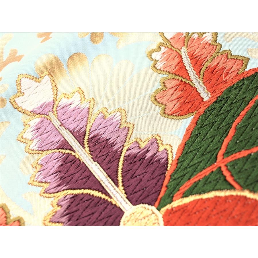 リサイクル帯 袋帯 振袖 桐 菊 唐織 水色地 立涌 色無地 訪問着 豪華  