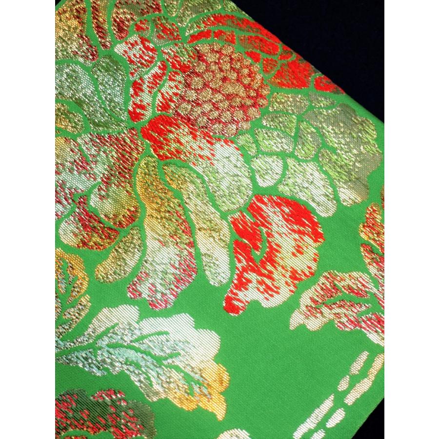 リサイクル帯 袋帯 印金牡丹錦 黄緑 美品 振袖 付け下げ 訪問着 : 壱の