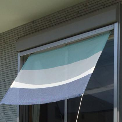 【日よけ シェード 屋外用 おしゃれ 】目隠しに｜ベランダ・オーニング対応｜約140ｃｍｘ100ｃｍ ｜日本製 イチオリ｜3ボーダー　マリンブルー |  | 01