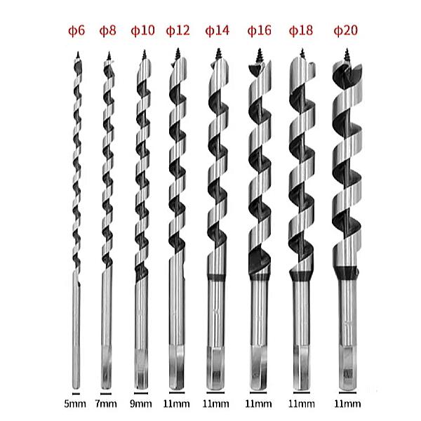 【在庫処分】木材用 セミロングドリル：20mm/18mm/16mm/14mm/12mm/10mm/8mm/6mm ８本セット |  | 01