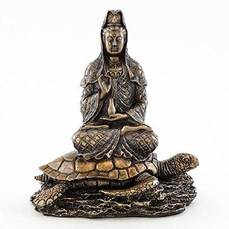 豪奢な Goddess Buddhist Kuan-yin Cast Powder Bronze Real Turtle, Sea on (Guanyin) オブジェ、置き物
