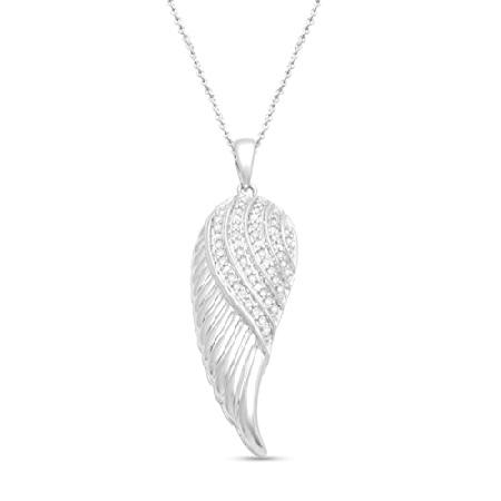 新作モデル Jewelili P Wing Angel Diamond Round White Natural Cttw 1/10 Silver Sterling ネックレス、ペンダント