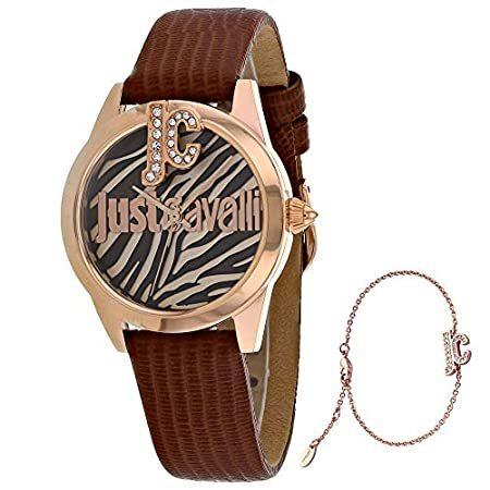 【超お買い得！】 Just Cavalli Brown Strap, Leather with Watch Quartz Steel Stainless Ladie's 腕時計