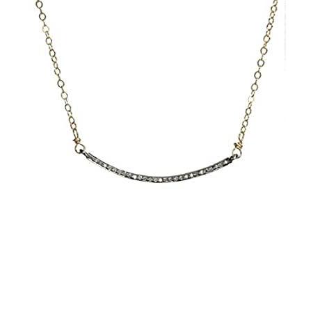 【逸品】 Necklace- Bar Diamond Curved Smile- Wo Filled- Gold 14k and Silver Sterling ネックレス、ペンダント
