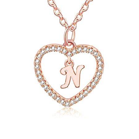 Initial Heart Necklace for Women Rose Gold Plated CZ Heart Letter N Name Al