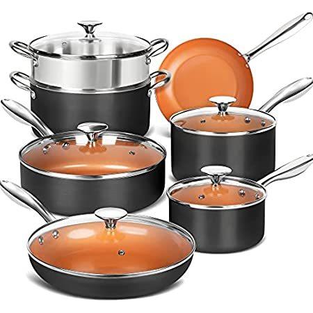 全品送料0円 and Pots Copper MICHELANGELO Pans Set Cookware Anodized Hard Nonstick, Set 鍋、フライパンセット
