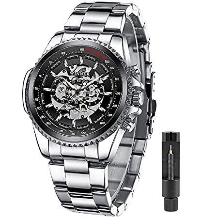 【高品質】 Stainless Silver Steel Mechanica Transparent Watches Automatic Skeleton Men 腕時計