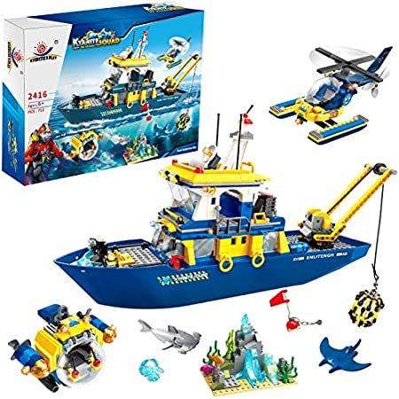 公式 PLAY N EXERCISE City Helico Vessel, Exploration Toy Ship, Exploration Ocean ブロック