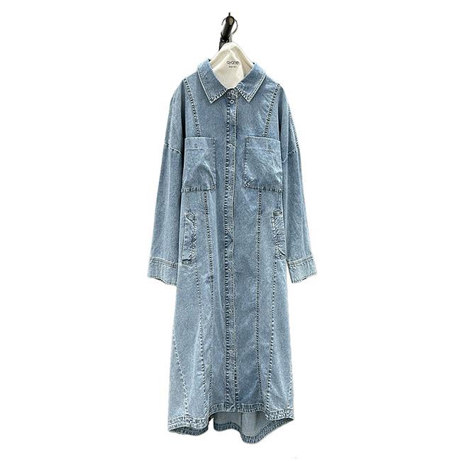 ayane アヤン レディース ロングシャツ ワンピース ストレッチダンガリー ロングシャツ 春夏 全2色 836603 | ayane | 04