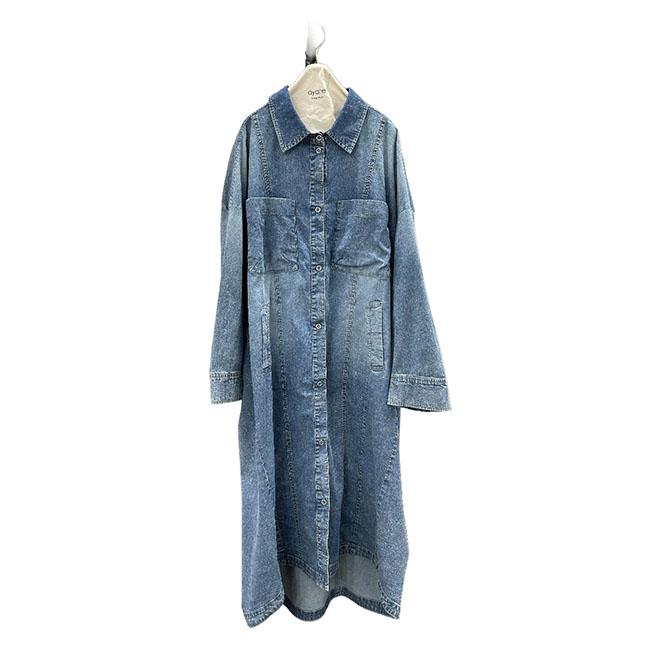 ayane アヤン レディース ロングシャツ ワンピース ストレッチダンガリー ロングシャツ 春夏 全2色 836603 | ayane | 06
