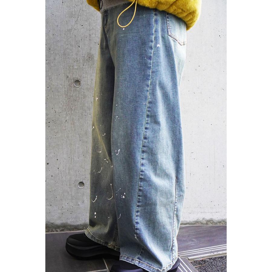 ayane アヤン ペイント加工 バレルレッグデニムパンツ レディースデニムパンツ ストレッチ ブリーチ ブラック インディゴ 875815 | ayane | 10