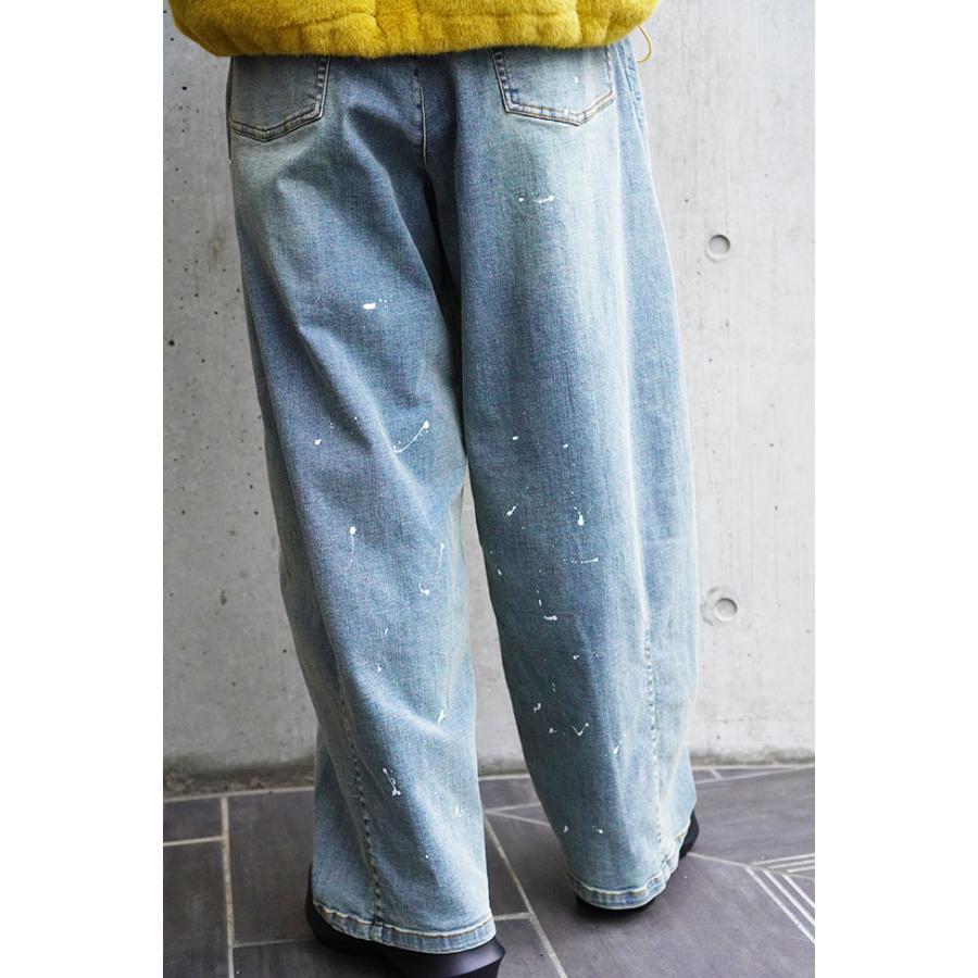 ayane アヤン ペイント加工 バレルレッグデニムパンツ レディースデニムパンツ ストレッチ ブリーチ ブラック インディゴ 875815 | ayane | 11