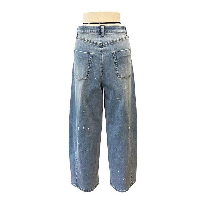 ayane アヤン ペイント加工 バレルレッグデニムパンツ レディースデニムパンツ ストレッチ ブリーチ ブラック インディゴ 875815 | ayane | 14