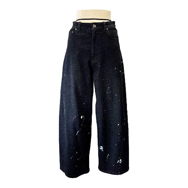 ayane アヤン ペイント加工 バレルレッグデニムパンツ レディースデニムパンツ ストレッチ ブリーチ ブラック インディゴ 875815 | ayane | 15