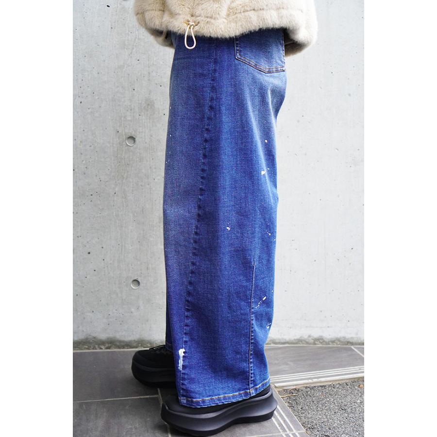 ayane アヤン ペイント加工 バレルレッグデニムパンツ レディースデニムパンツ ストレッチ ブリーチ ブラック インディゴ 875815 | ayane | 01