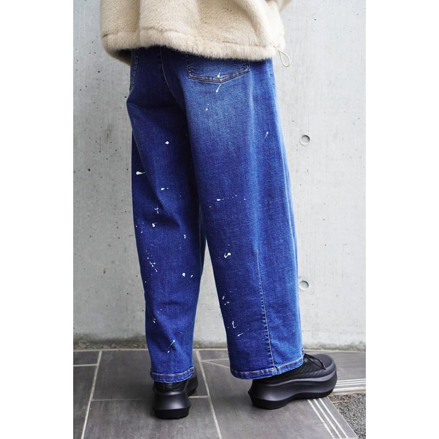 ayane アヤン ペイント加工 バレルレッグデニムパンツ レディースデニムパンツ ストレッチ ブリーチ ブラック インディゴ 875815 | ayane | 02