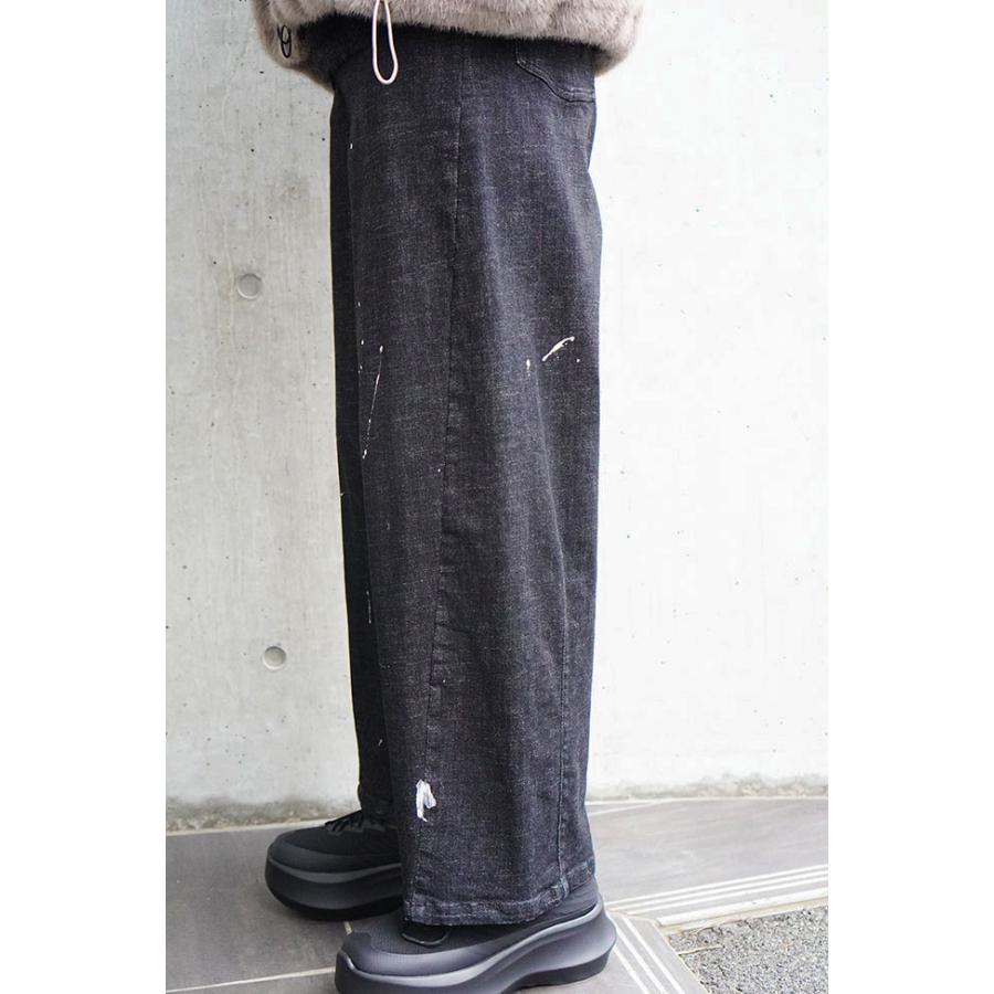 ayane アヤン ペイント加工 バレルレッグデニムパンツ レディースデニムパンツ ストレッチ ブリーチ ブラック インディゴ 875815 | ayane | 06