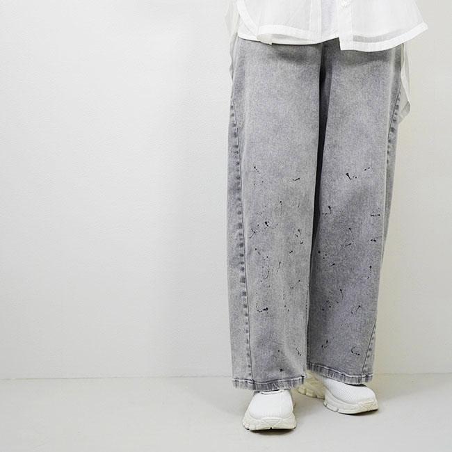 ayane アヤン ペイント加工 バレルレッグデニムパンツ レディースデニムパンツ ストレッチ ブリーチ ブラック インディゴ ホワイト グレー 875815/836624 | ayane | 08