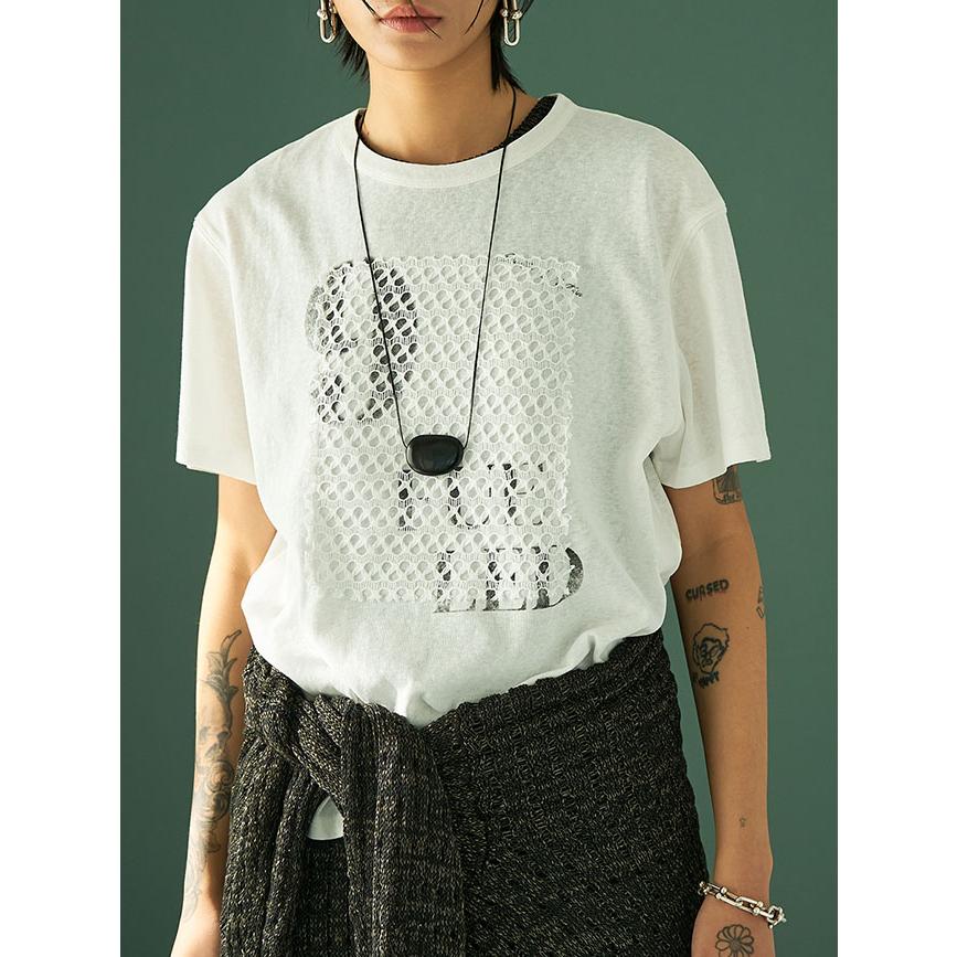 YENN イェン レースフレームロゴTシャツy262-81057 YENN 【30％OFF】YENN イェン レースフレームロゴTシャツ レディース