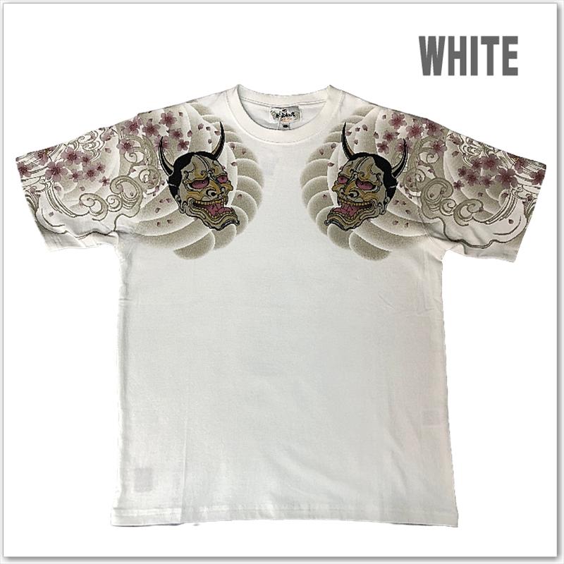 絡繰魂 般若 刺青 半袖 Tシャツ 262040 和柄 プリント 桜 メンズ