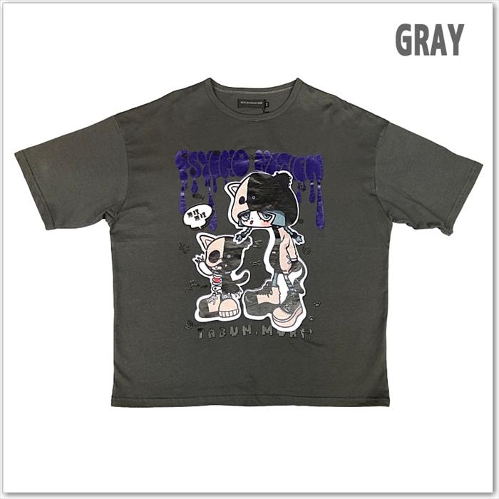 PSYCHO NATION × たぶん、無理 木天蓼にゃん子 TEE コラボ プリント T