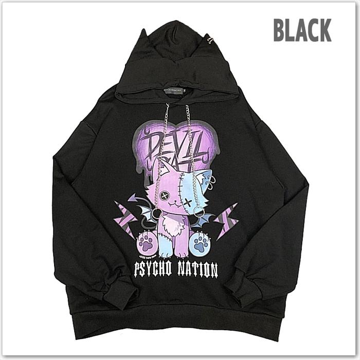 PSYCHO NATION × 寝田ルネ DEVIL CAT パーカー 病み系 コラボ プリント