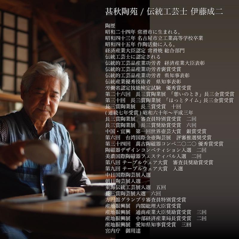 甚秋陶苑 伊藤成二 極平型急須 藻掛け急須 横手 常滑焼 手作り 藻がけ