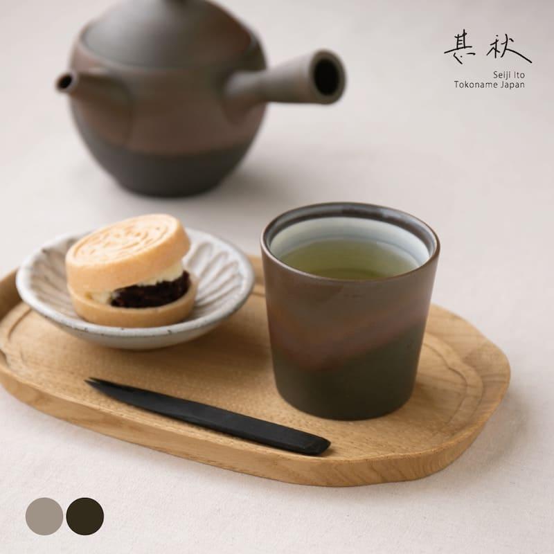甚秋陶苑 伊藤 成二 湯呑 小 白泥 黒窯変 常滑焼 手作り ろくろ 伝統