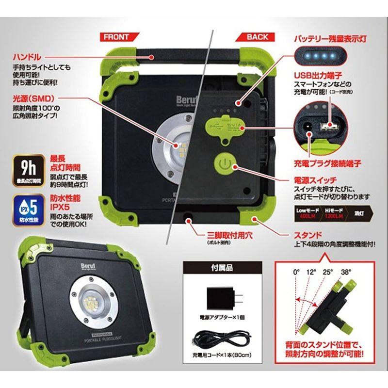 イチネンアクセス(旧イチネンミツトモ)　Beruf(ベルーフ)　投光器　ポータブル投光器　充電式　BTK-001R　87225　MAX120