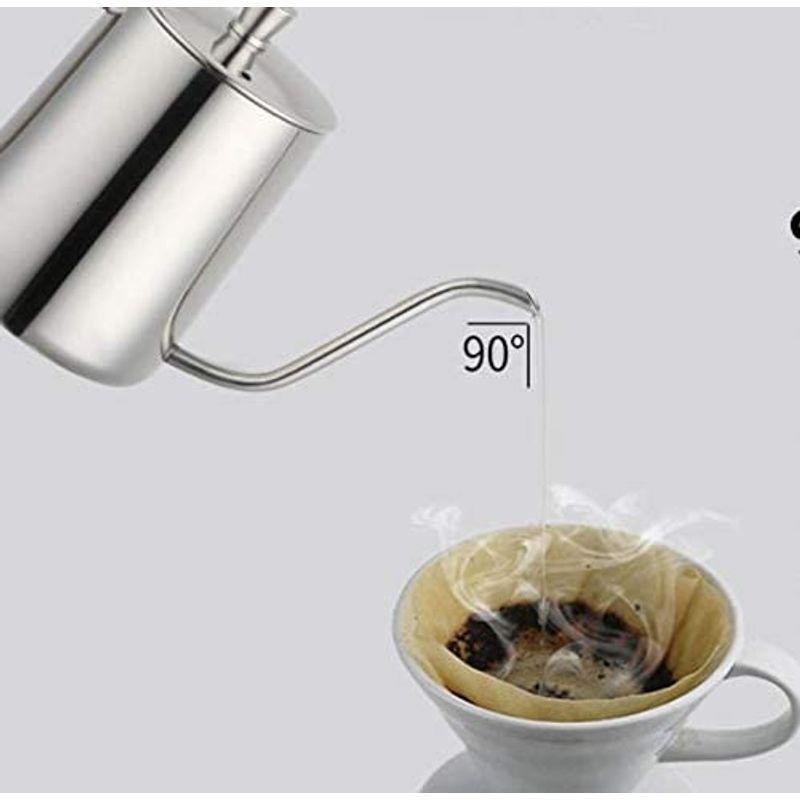 FAROL コーヒードリップポット 蓋付き 細口ポット グースネック ステンレス 業務用 (350ml, シルバー) コーヒー、ティー用品 