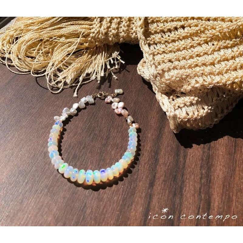 ボルダーオパール ブレスレット 8mm 18cm メンズ M レディース L
