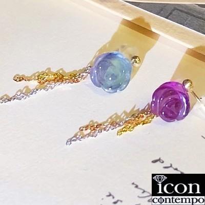 K14YG,PG,WG薔薇彫刻フローライト ブルー,パープル ハートトリカラー 