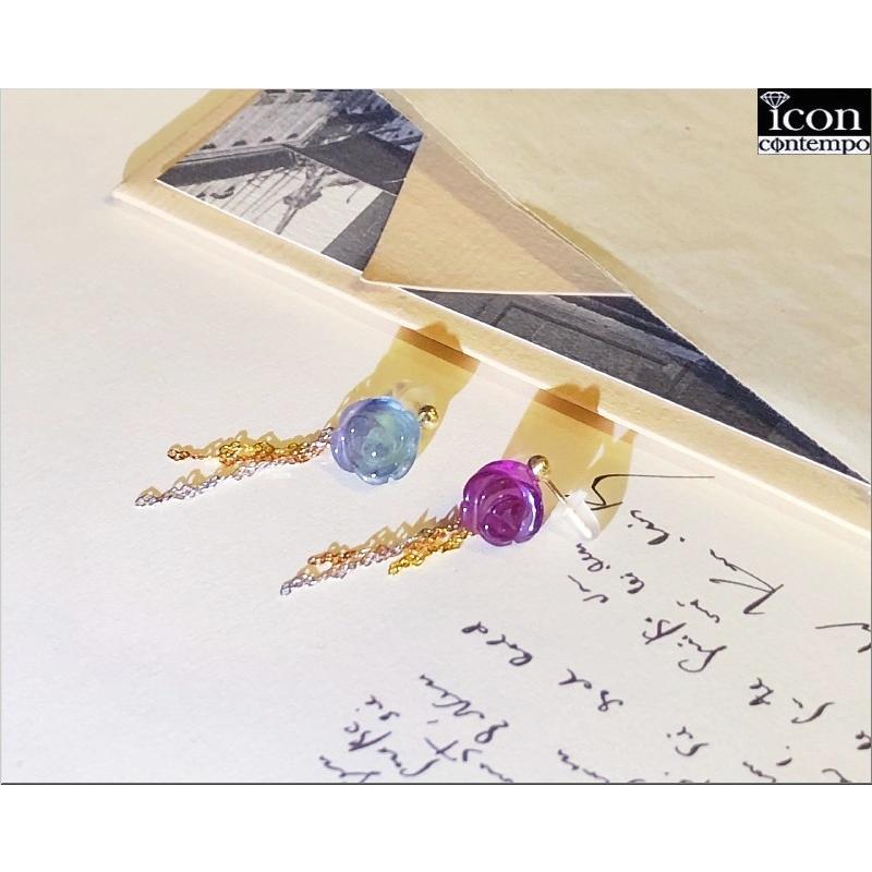 K14YG,PG,WG薔薇彫刻フローライト ブルー,パープル ハートトリカラー 