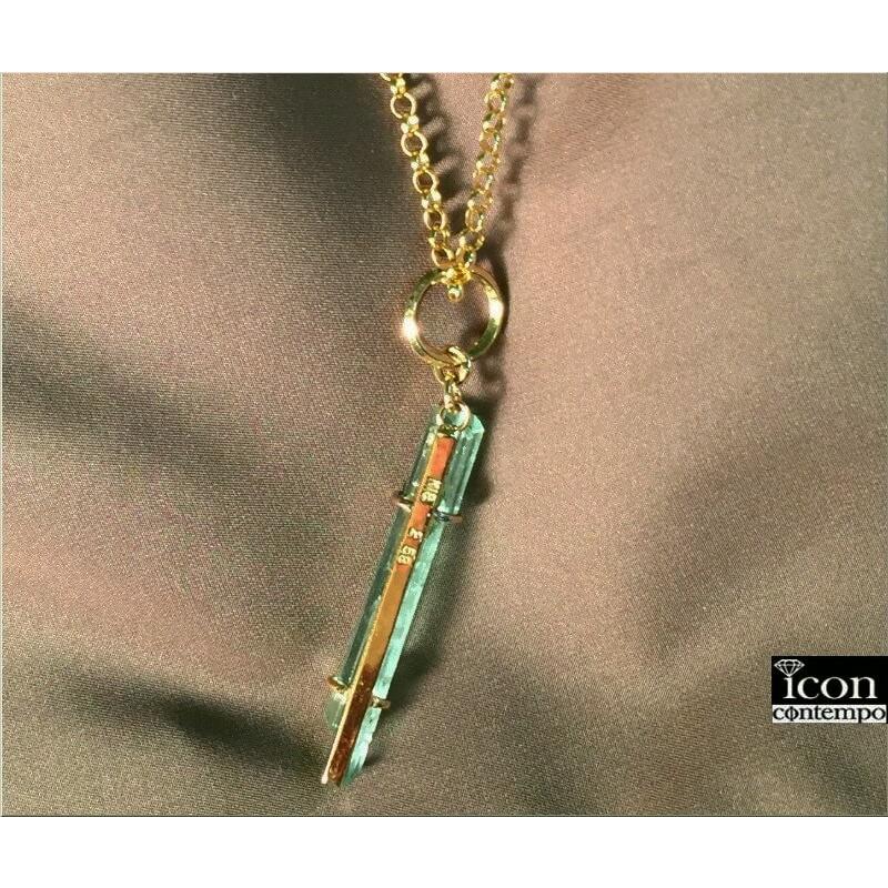 K18パライバトルマリン原石2.5ct ブラジルパライバ州産 氷柱結晶バー 