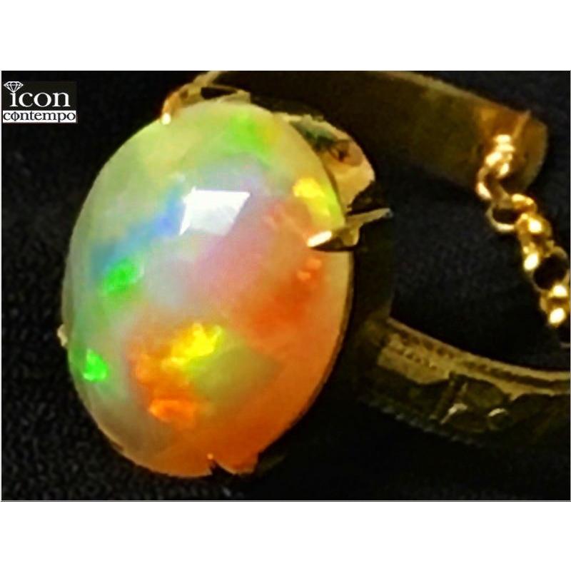 指輪 K18 オパール リング 2.9ct K18YG エチオピア産 ドームカット