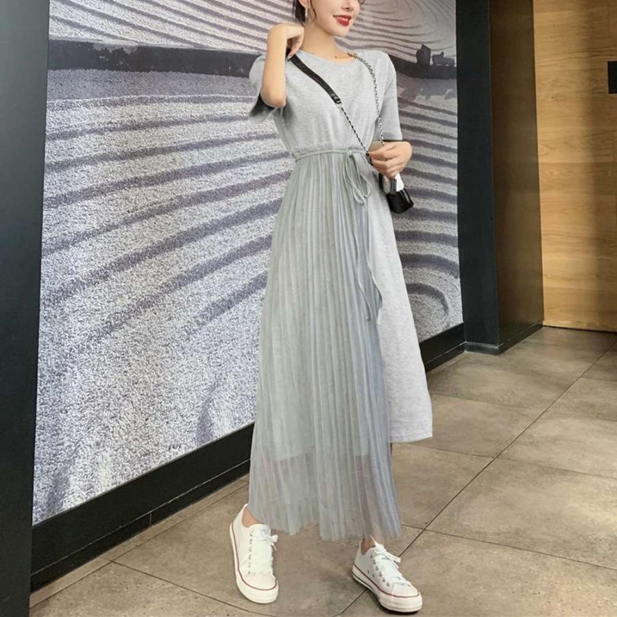 チュール付 ワンピース レディース Tシャツ ひざ丈 ウエスト絞り 黒 80zmer 002 アイコネクトショップ ヤフー店 通販 Yahoo ショッピング