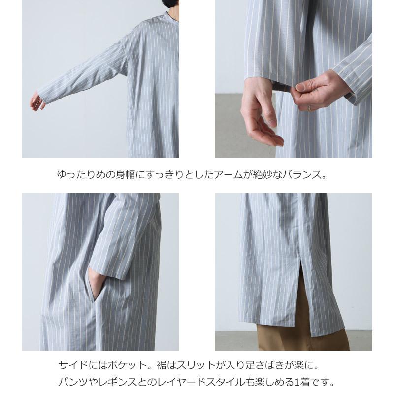 mizuiro ind (ミズイロインド) ストライプスタンドカラーロングシャツ 
