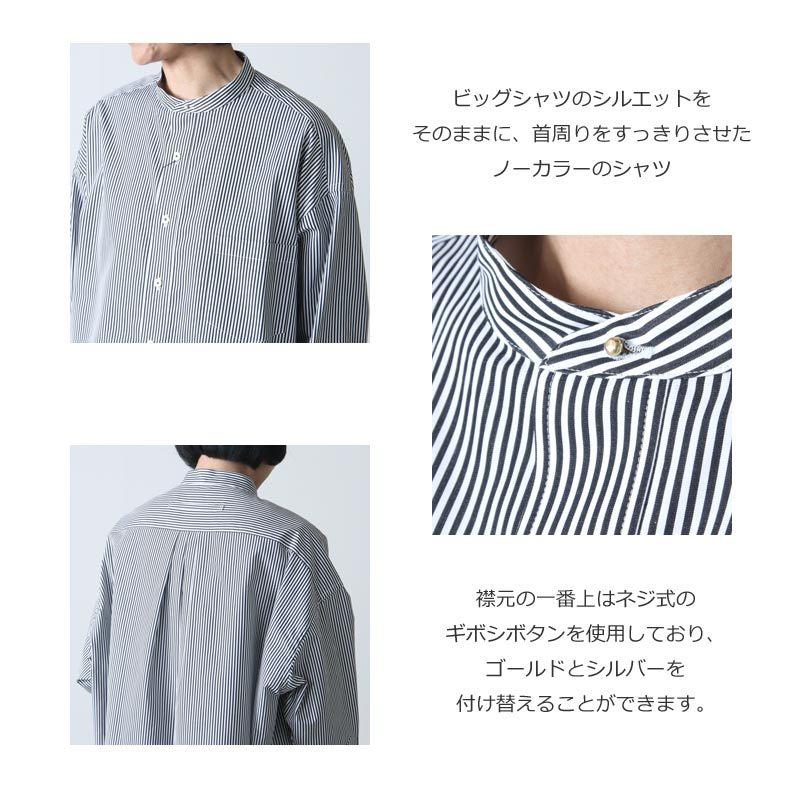 TICCA (ティッカ) ノーカラースクエアビッグシャツ london stripe 