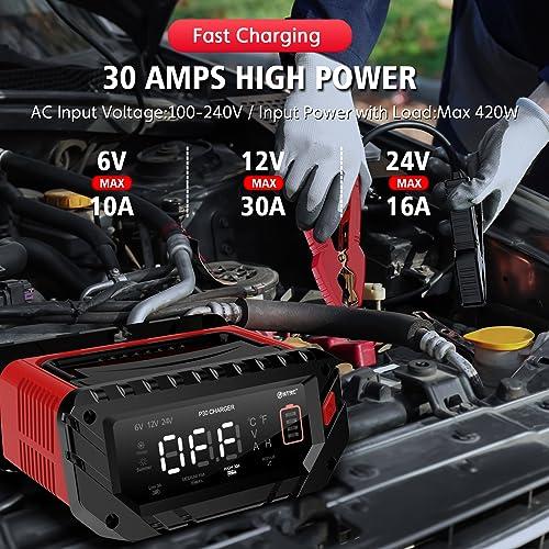 30アンペア カーバッテリー充電器 6V/12V/24V スマート自動自動車充電器 バッテリーメンテナー トリクル充電器 車 バイク ボート 鉛｜icoro｜04