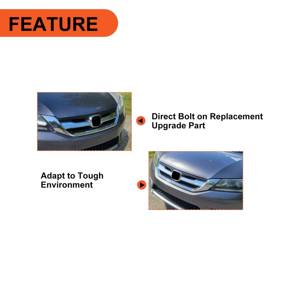 ブランドのアイテムを Ecotric Front Bumper Grille互換2013 2014 2015 Honda Accord 4dr/Sedan -Chro