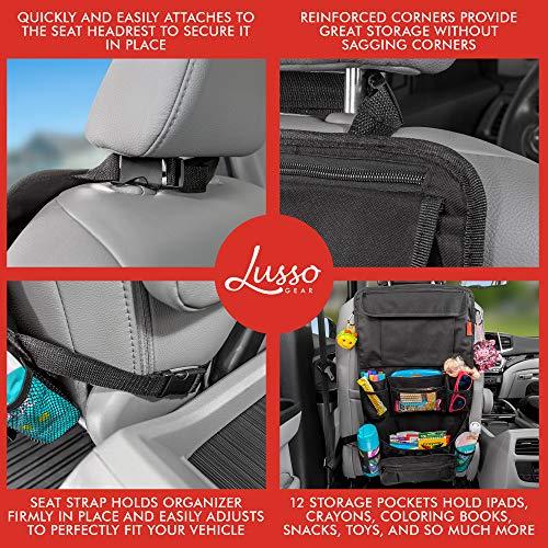 日本製 Lusso Gear 高耐久 後部座席 カーオーガナイザー | エクストララージ 強力保護 - たるみ防止 補強された角 | iPadと