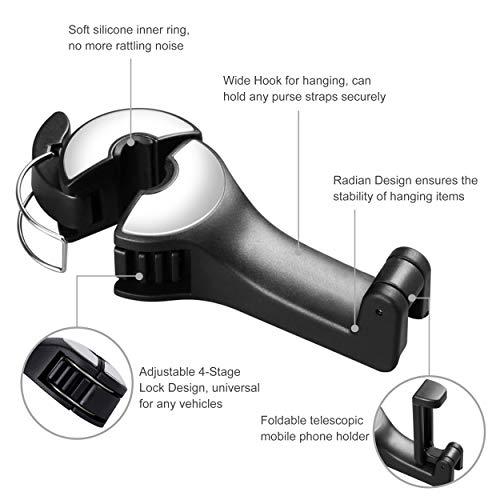 2 in 1 カーシートフック 財布やバッグ用 電話ホルダー付き 自動ヘッドレストハンドバッグホルダー ハンガーオーガナイザー 落下防止 静か｜icoro｜02