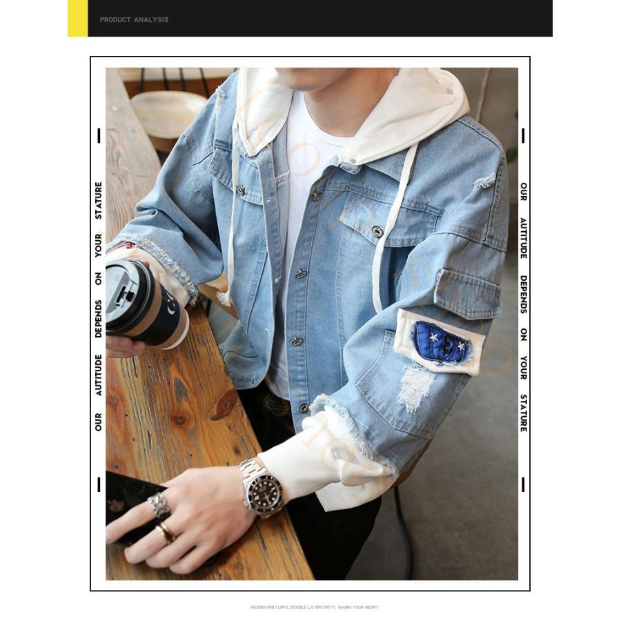 デニムジャケット メンズ Gジャン パーカー デニムシャツ 長袖 ジージャン カジュアル ショート丈 ダメージ加工 秋 重ね着風 ヴィンテージ Bnz14 Icoup 通販 Yahoo ショッピング