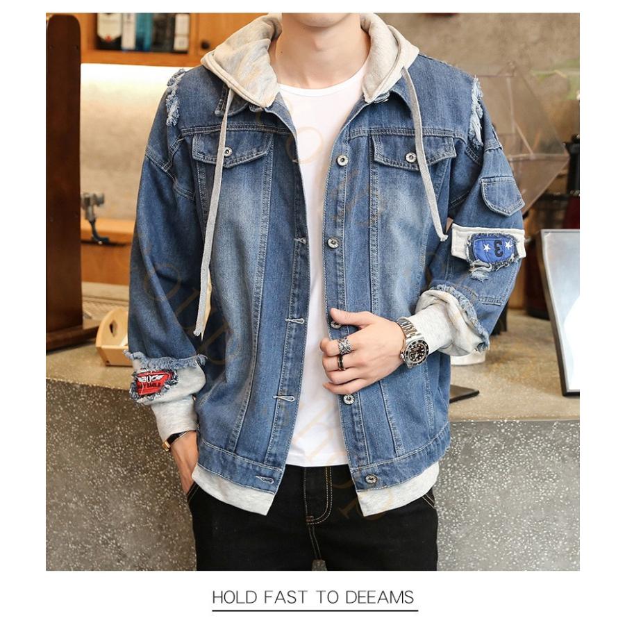 デニムジャケット メンズ Gジャン パーカー デニムシャツ 長袖 ジージャン カジュアル ショート丈 ダメージ加工 秋 重ね着風 ヴィンテージ Bnz14 Icoup 通販 Yahoo ショッピング