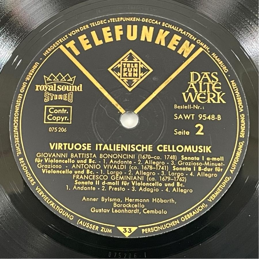 独TELEFUNKEN SAWT-9548 イタリア・バロックのチェロ名曲集 アンナー・ビルスマ 他 洗浄済 LP |  | 03