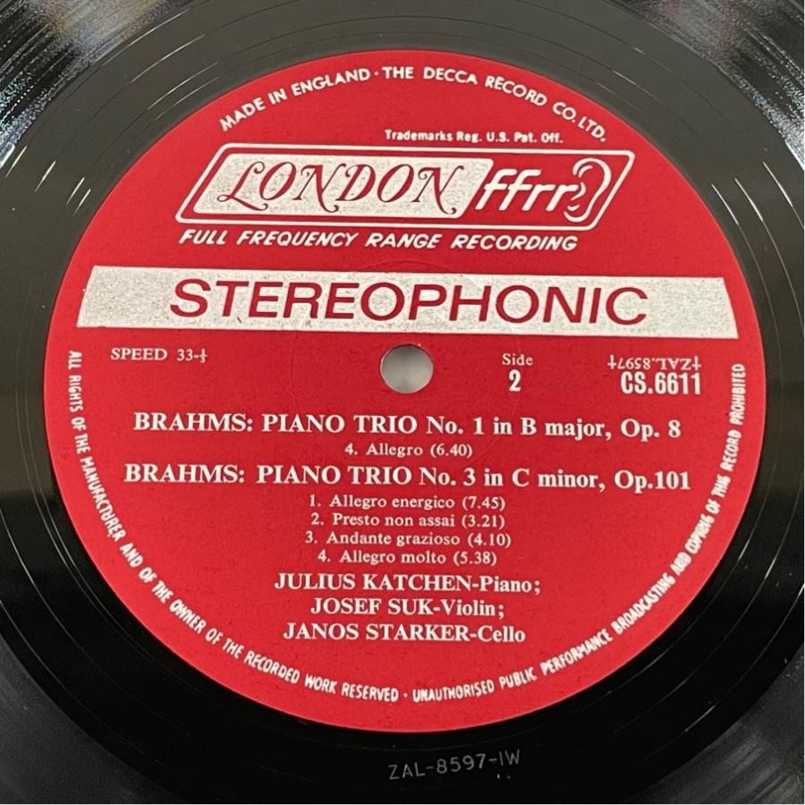 英LONDON CS.6611 ブラームス ピアノ三重奏曲1/3番 カッチェン スーク シュタルケル 洗浄済 LP |  | 03