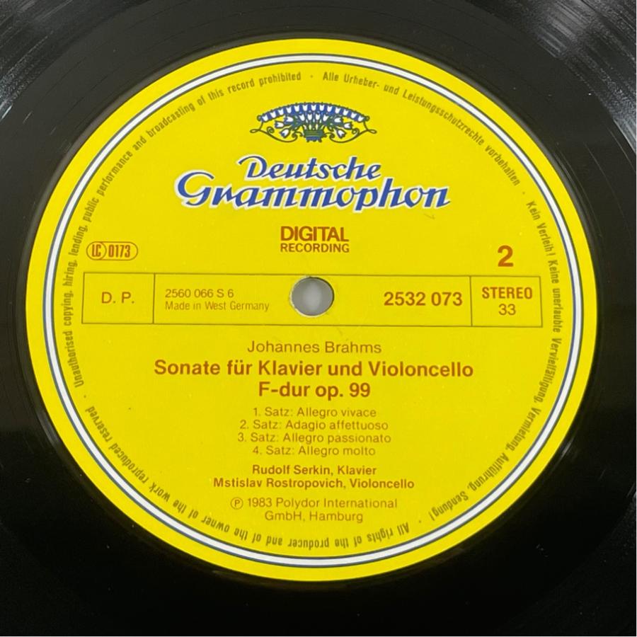 西独DG 2532073 ロストロポーヴィチ ブラームス チェロ・ソナタ集 洗浄済 LP |  | 03