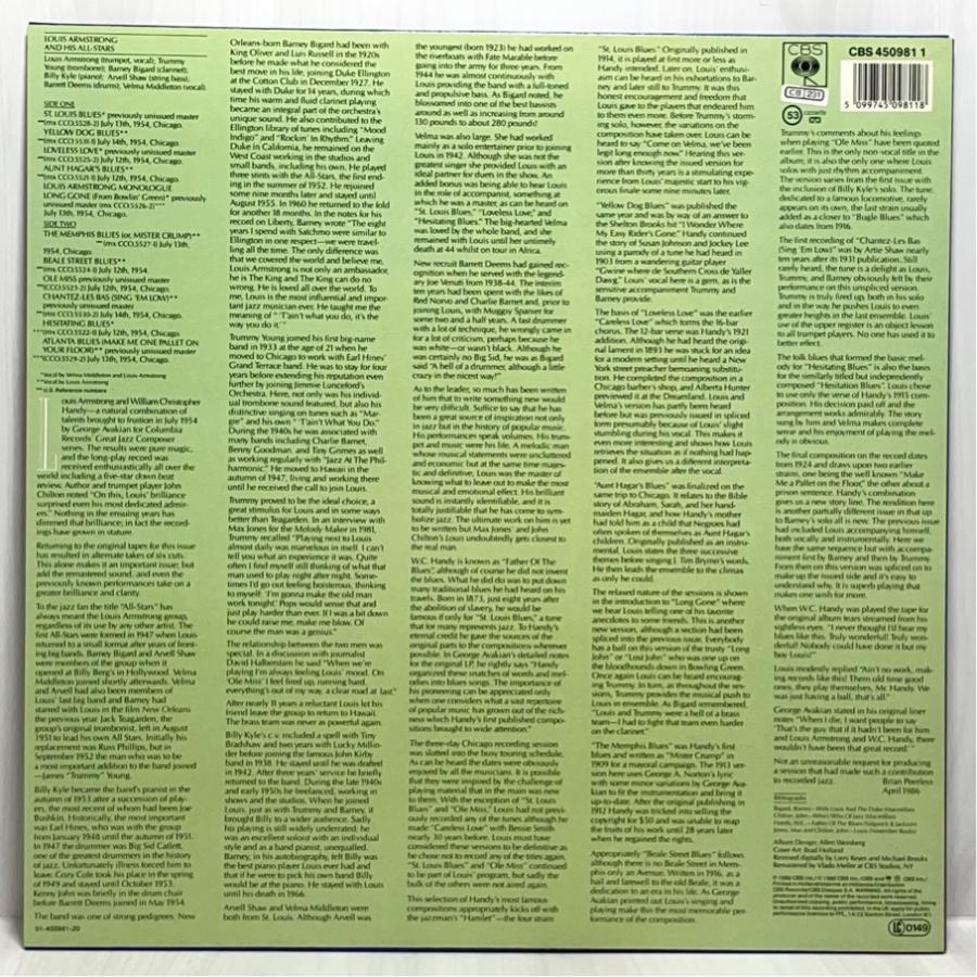 蘭CBS 450981 1 LOUIS ARMSTRONG AND HIS ALL-STARS PLAYS W.C.HANDY 洗浄済 LP |  | 01