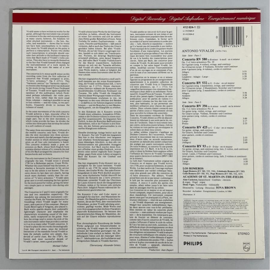 蘭PHILIPS 412 624-1 ペペ・ロメロ ヴィヴァルディ ギター協奏曲 洗浄済 LP |  | 01